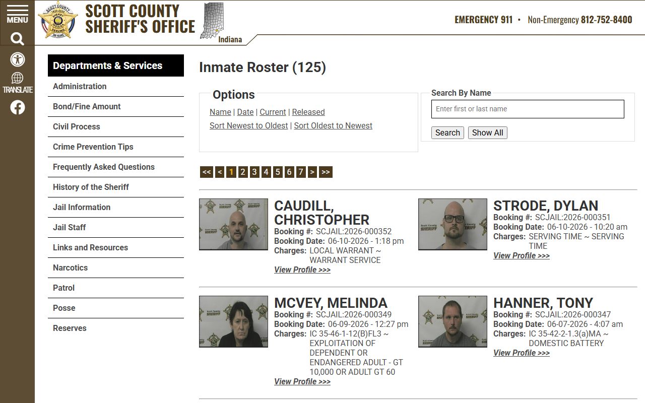Scott County current inmate roster with search and booking cards
