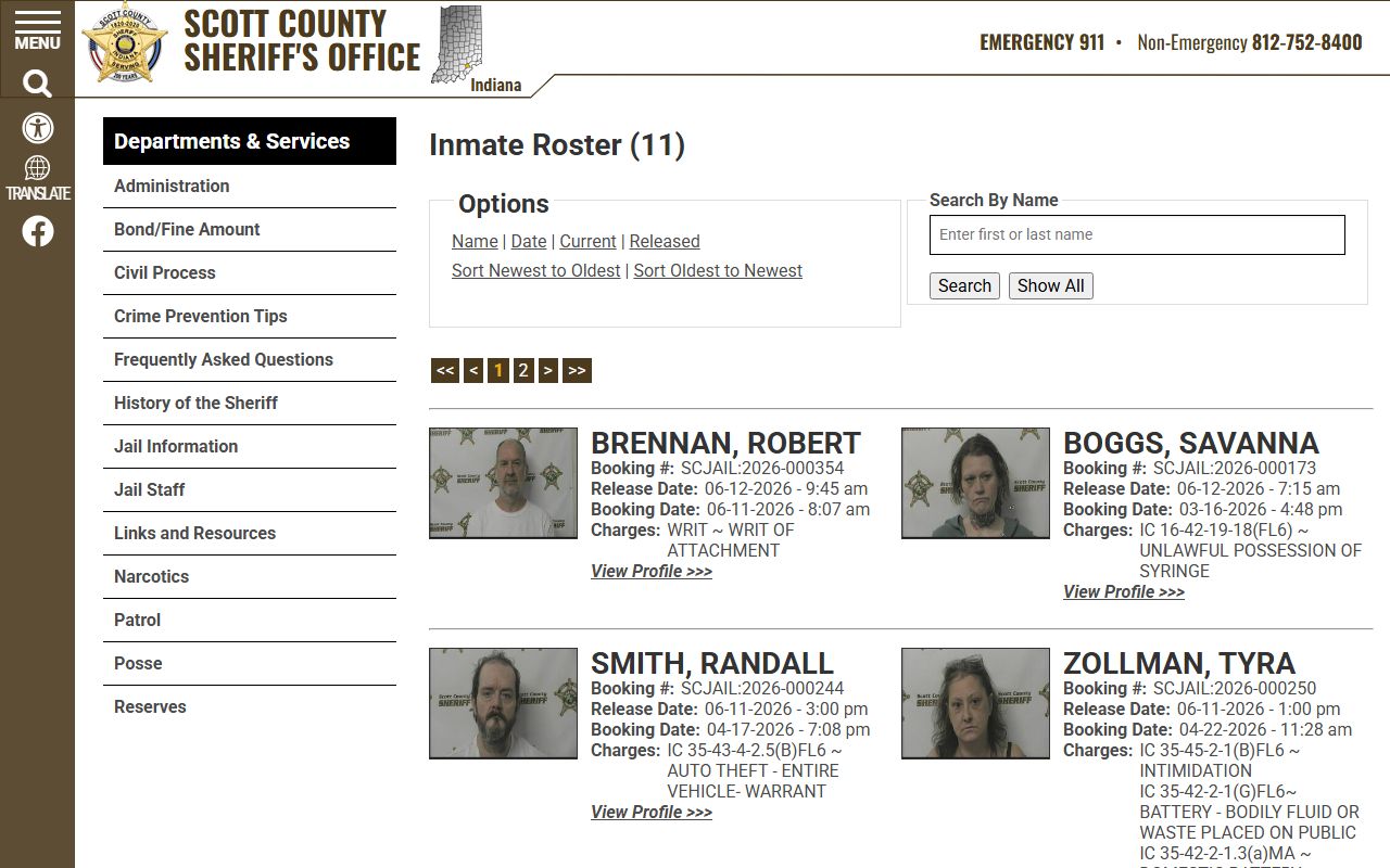 Scott County released-inmate roster view for people released within the last 48 hours